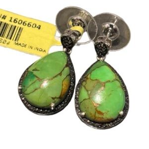 Elegant Green Turquoise Teardrop Earrings (Mojave or Natural Copper) 925 S